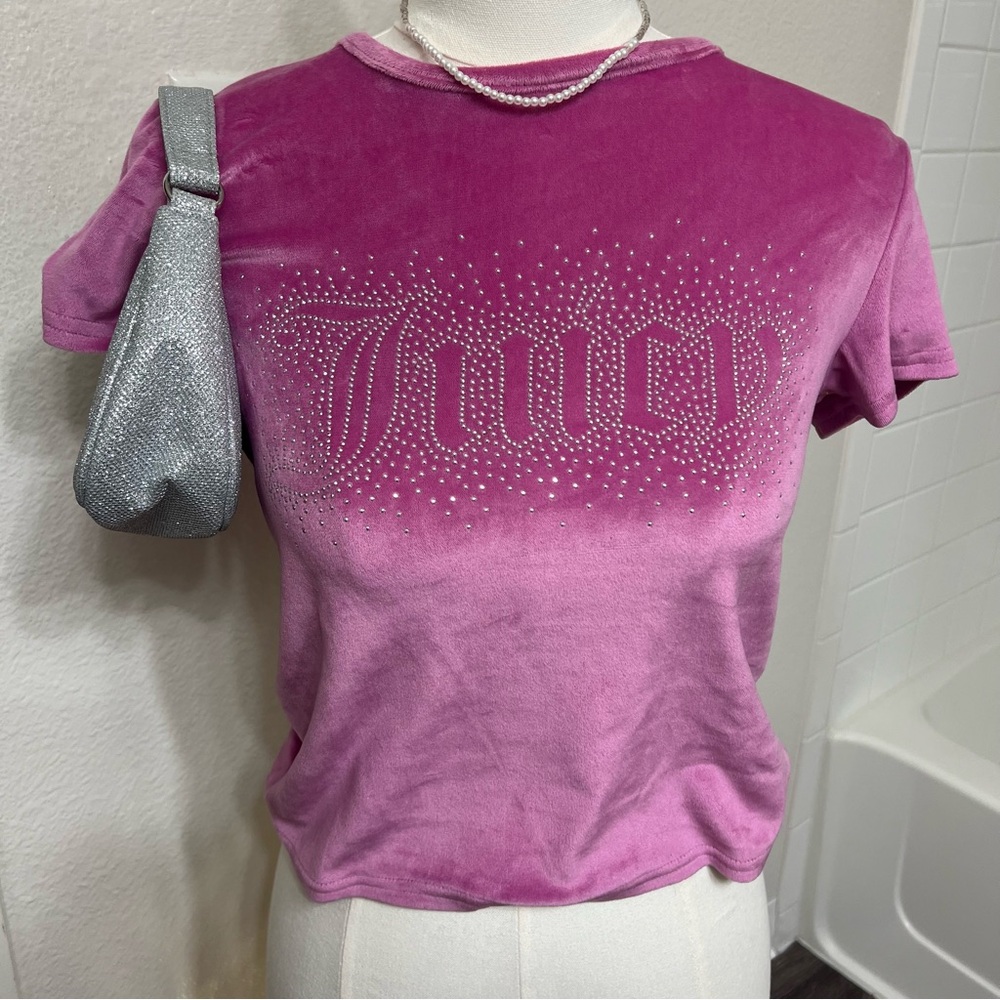 Juicy Couture pink velour top sleepwear bedazzled sparkly Y2K girly pjs pajamas